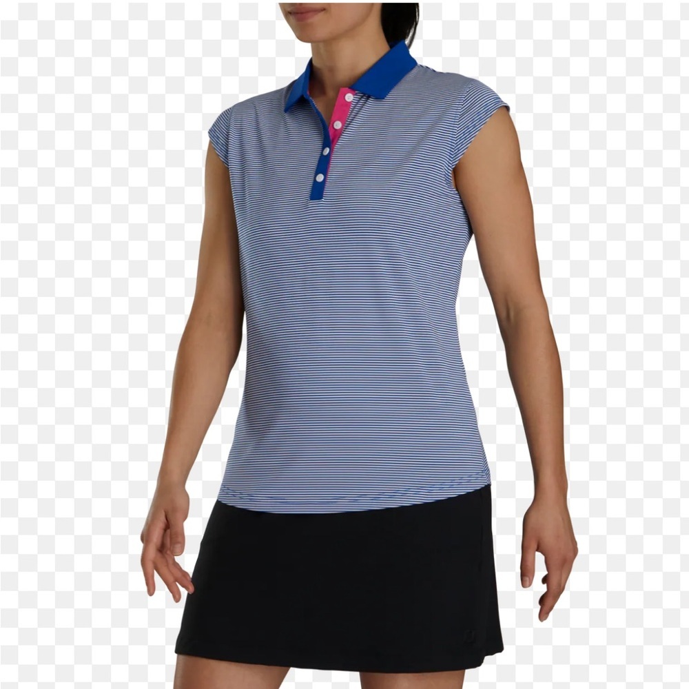 FootJoy Feeder Striped Golf Blue and White Women's Top sz L